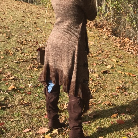 Long Sweater Cover-up Faux Fur Leather &  beads - Picture 4 of 14
